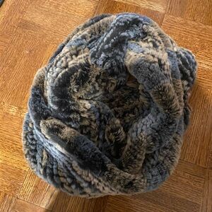 Rabbit Fur Infinity Scarf - Gray/blue